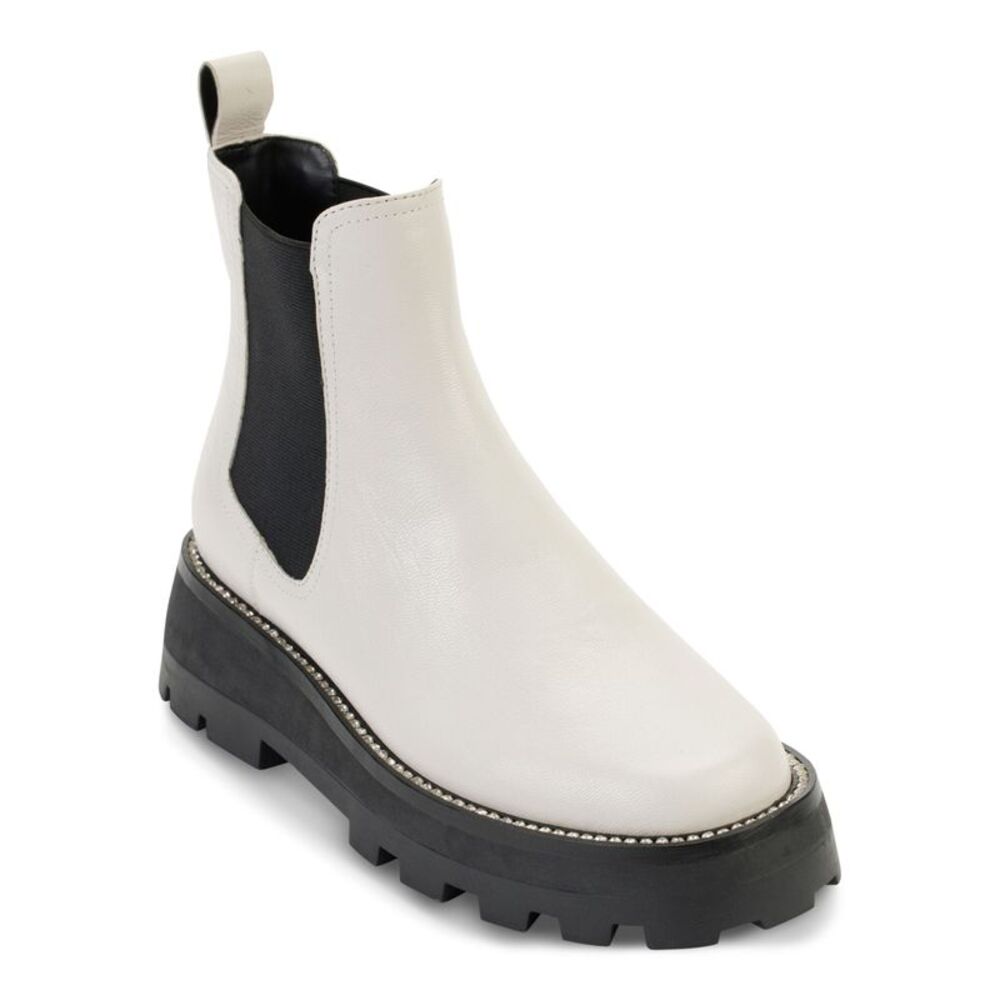 KARL LAGERFELD PARIS Womens White Mayde Toe Block Heel Leather Chelsea Boot 10 M